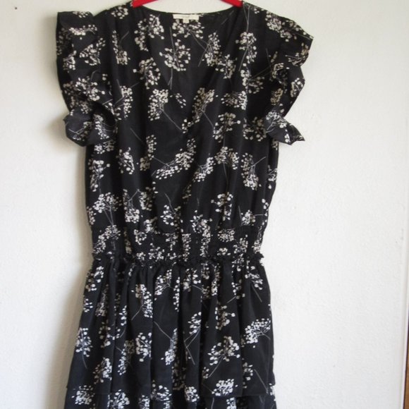 Easel Flutter Sleeved Tiered Black Dress with Smocking - Picture 1 of 7
